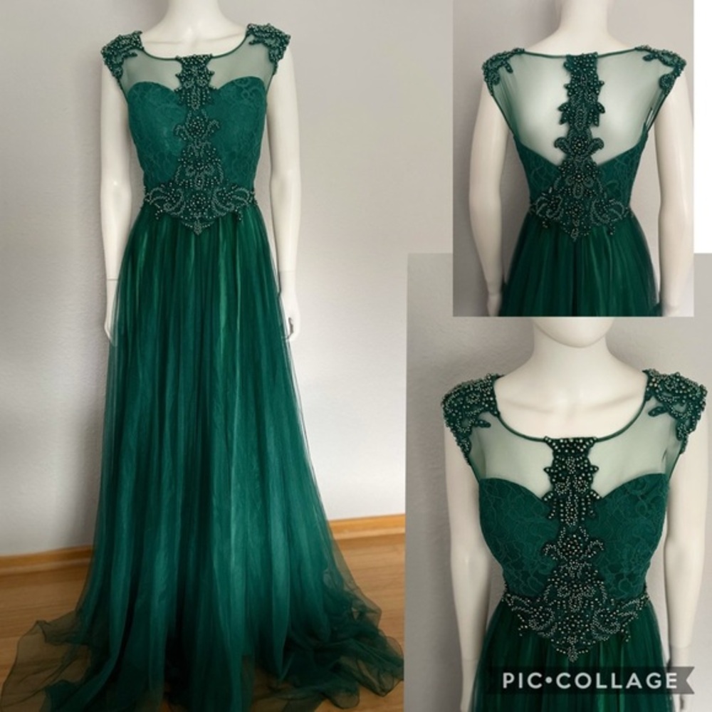 SALE🔥NEW A-LINE LONG TULLE‎ MESH PROM DRESS DARK GREEN GOWN SPECIAL OCCASION